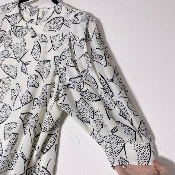 Vintage 90s Cream Black Print Modest Midi Dress M - Picture 7 of 13